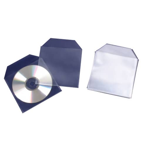 Tasca per CD/DVD Q-Connect polipropilene 120my senza foratura con lembo chiusura conf. da 50 pezzi - KF02207